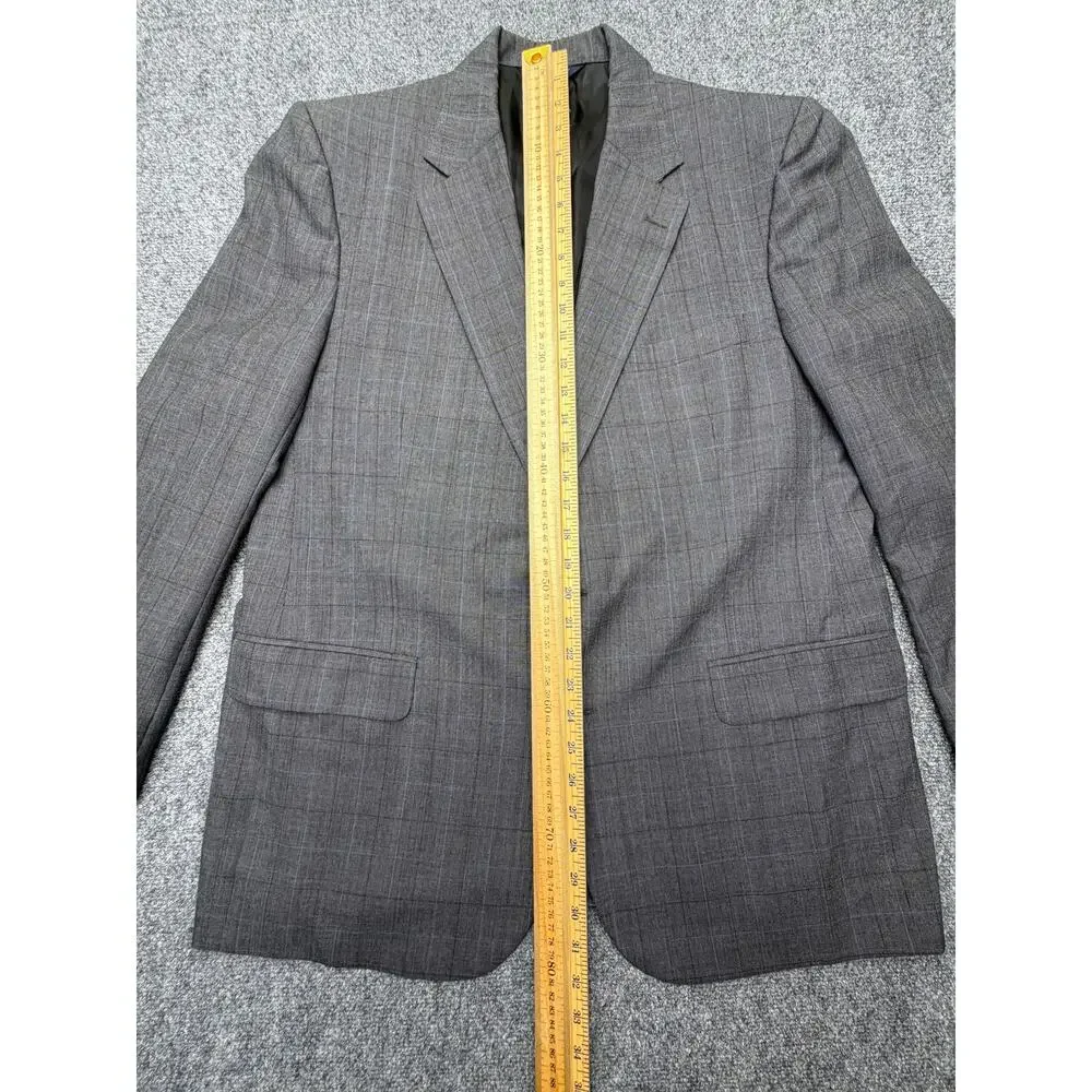 Vintage Burberrys Mens 46 Gray Blue Plaid 100% Wool Blazer Sport Coat